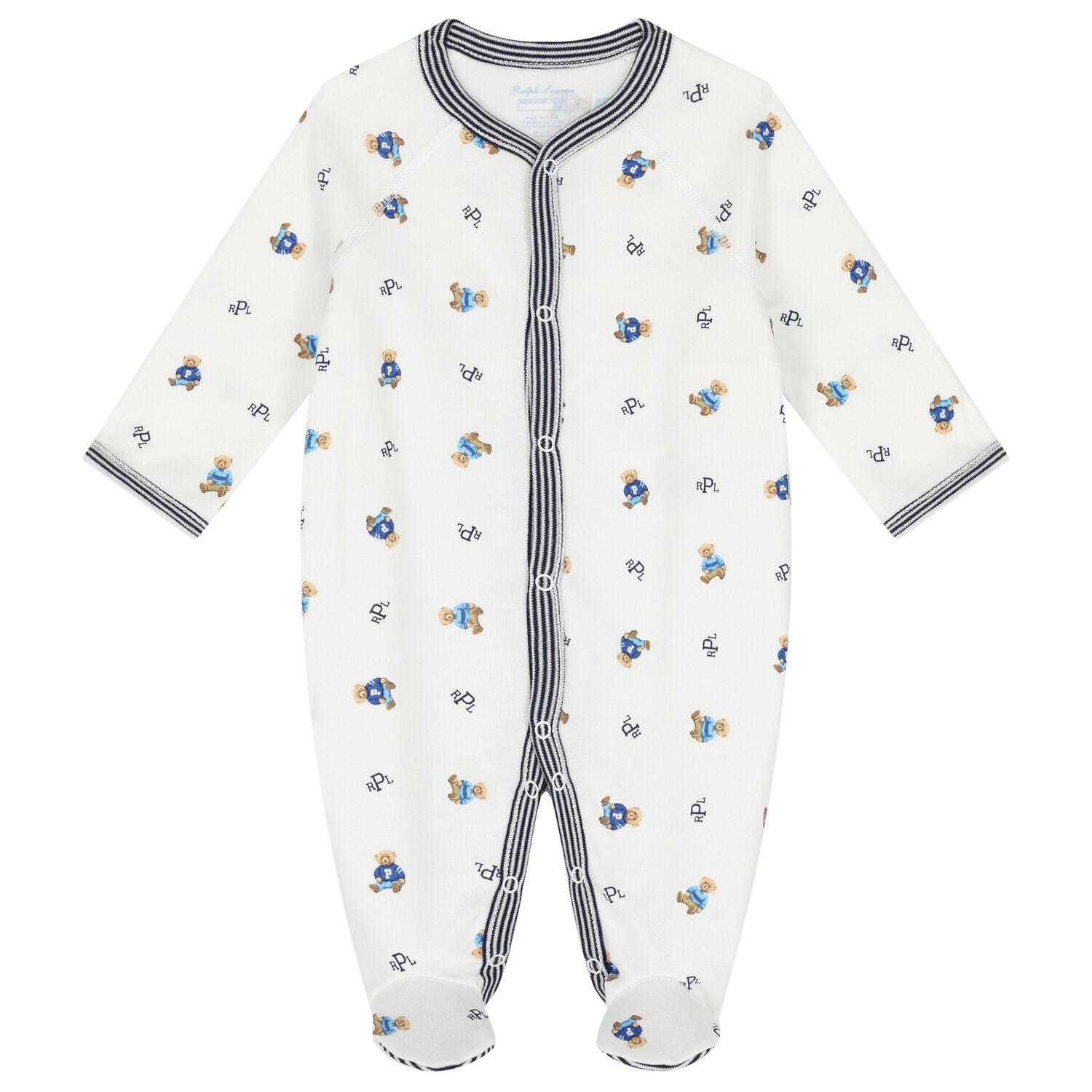 Baby Boys White Polo Bear Babygrow, 1, hi-res