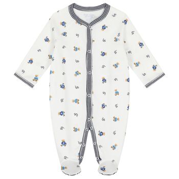 Baby Boys White Polo Bear Babygrow