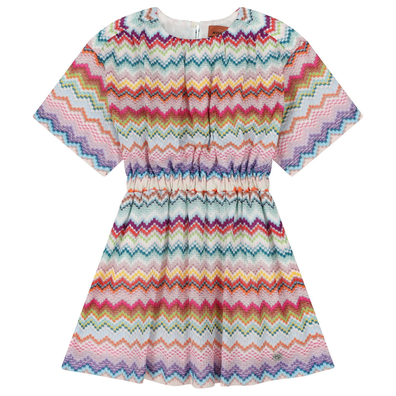 Girls Multi-Coloured Zig Zag Crochet Dress, 1, hi-res