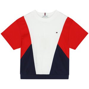 Girls White, Red & Navy Logo T-Shirt