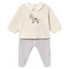 Baby Boys Ivory & Grey Horse 2 Piece Babygrow, 1, hi-res