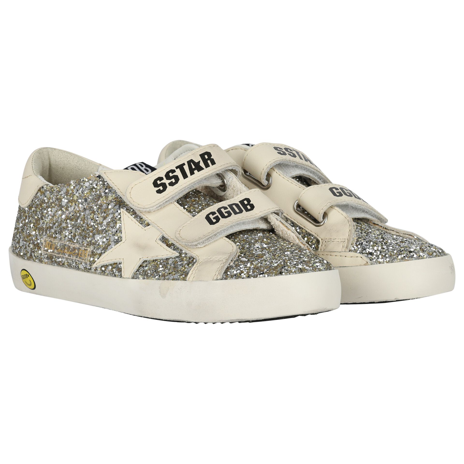 Golden Goose Girls Silver Gold Embellished Velcro May Trainers Junior Couture USA