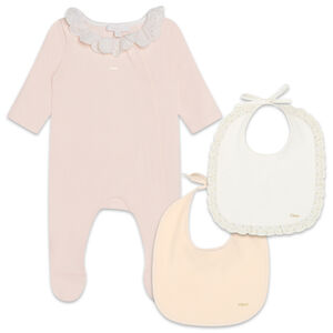 Baby Girls Pink & Ivory Logo Babygrow & Bib Set