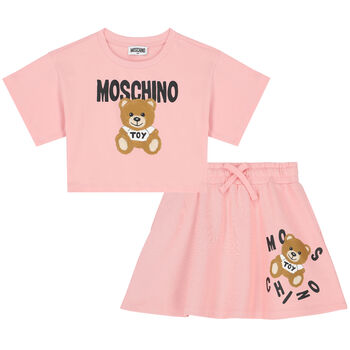 Girls Pink Teddy Logo Skirt Set