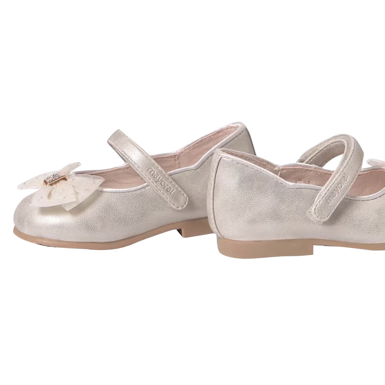 Younger Girls Gold Bow Shoes, 1, hi-res image number null