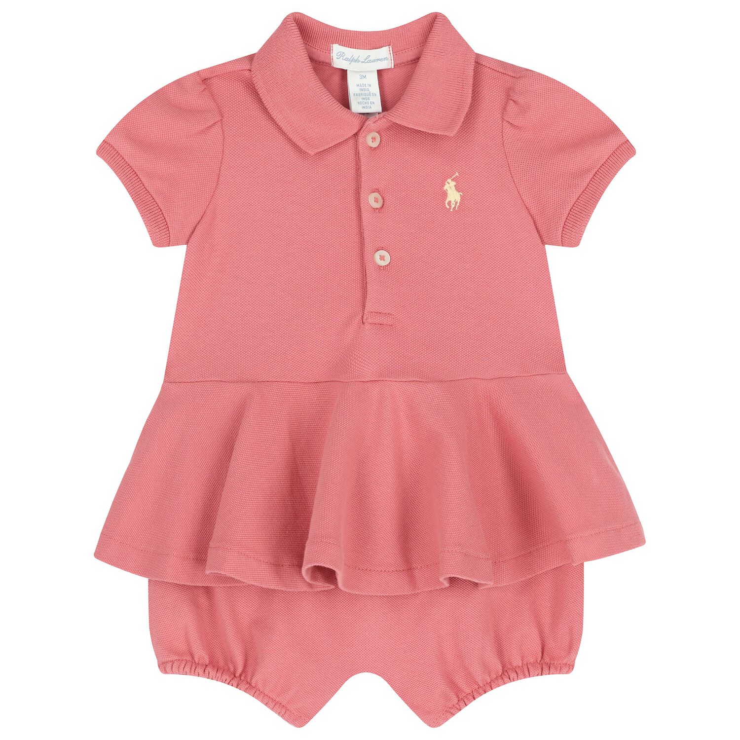 Baby Girls Pink Logo Romper, 1, hi-res