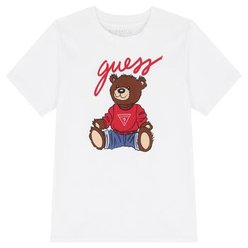 Boys White Teddy Bear Logo T-Shirt