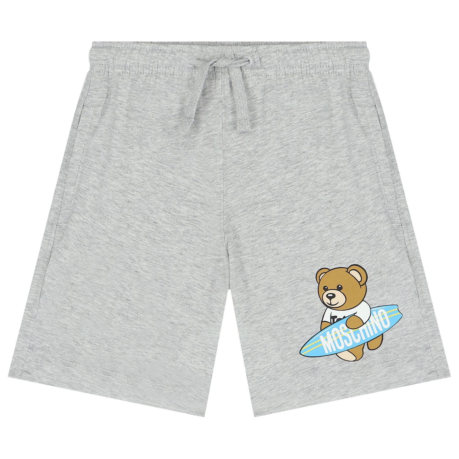 Boys White & Grey Teddy Bear Logo Shorts Set, 1, hi-res