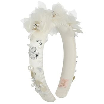 Girls Ivory Flower Satin Headband