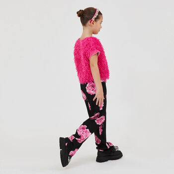 Girls Black & Pink Roses Trousers