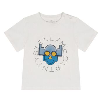 Younger Boys White Robot Logo T-Shirt