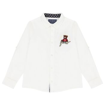 Boys White Teddy Bear Logo Shirt
