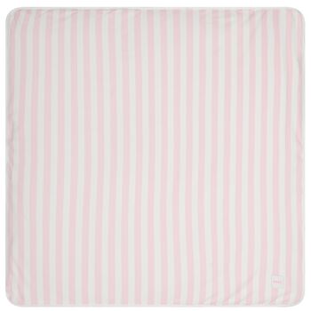 Baby Girls White & Pink Striped Logo Blanket 