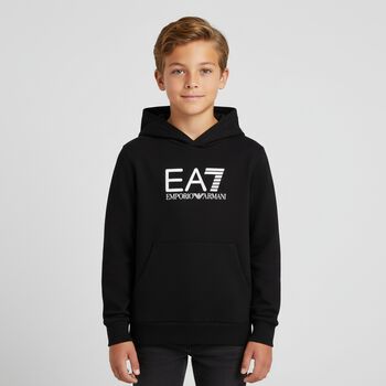 Boys Black Logo Hooded Top