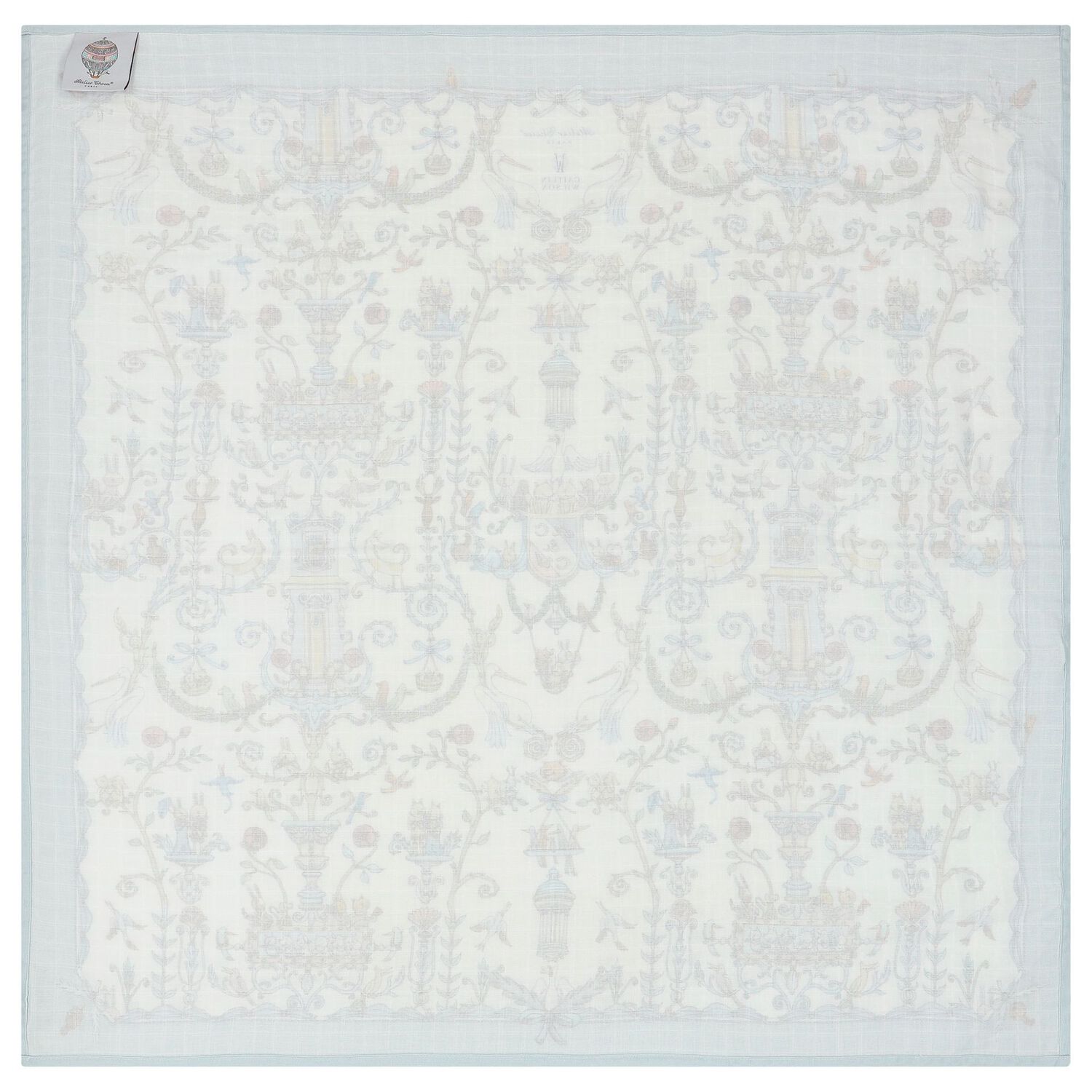 Ivory & Blue Toile de Jouy Baby Swaddle Carré Blanket, 1, hi-res image number null
