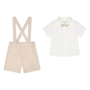 Younger Boys Beige & Ivory Shorts Set