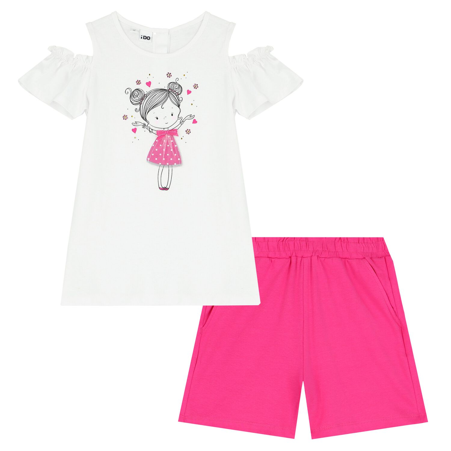 Girls White & Pink Shorts Set, 1, hi-res