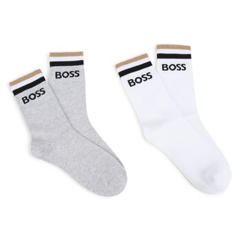 Boys White & Grey Logo Socks ( 2-Pack )