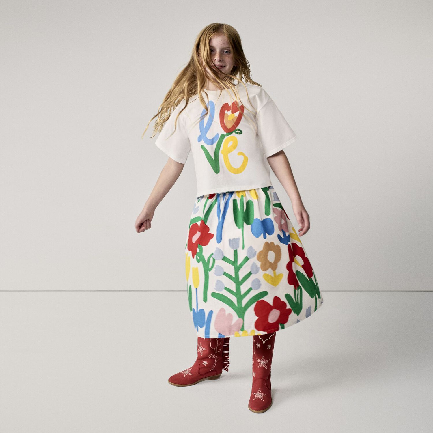 Girls Ivory Flower T-Shirt, 1, hi-res