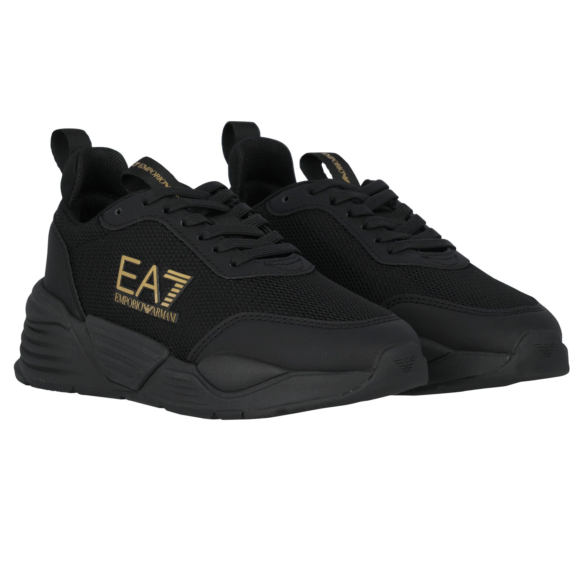 EA7 Emporio Armani Black Logo Trainers Junior Couture