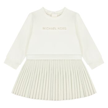 MICHAEL KORS Younger Girls Ivory & Gold Pleated Dress, 1 Younger Girls Ivory & Gold Pleated Dress