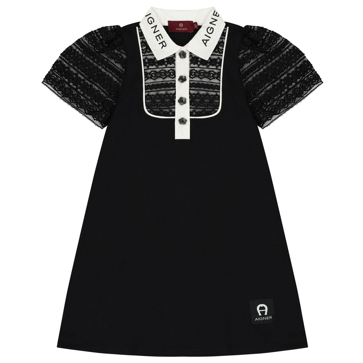 Girls Black Logo Lace Dress, 1, hi-res image number null