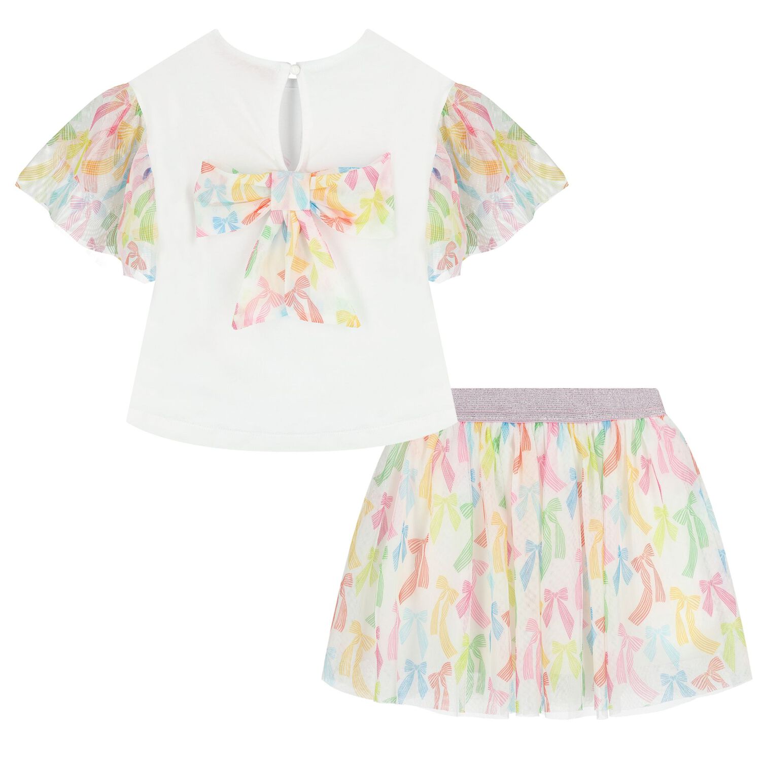 Girls White Bow Skirt Set, 1, hi-res