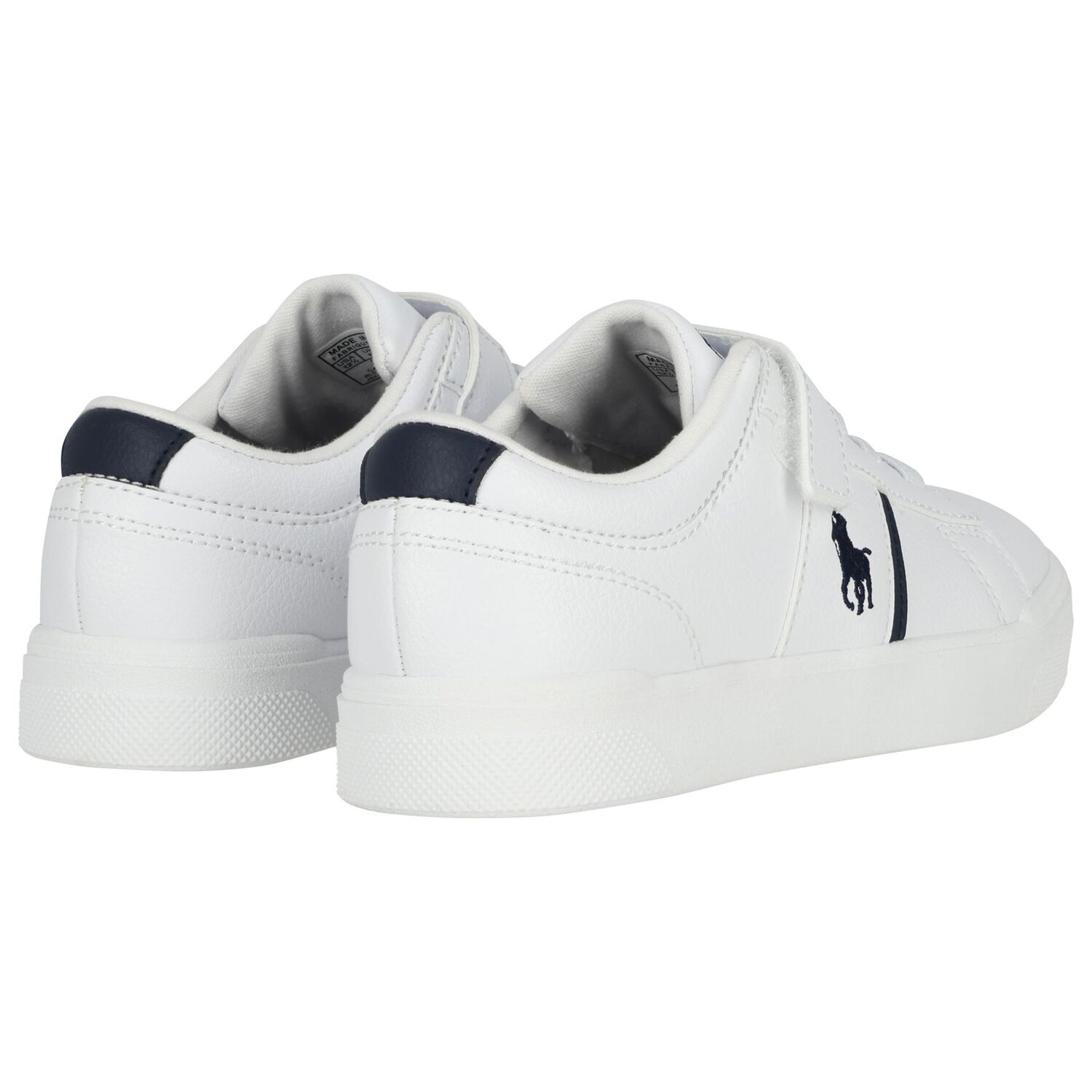 Boys White & Navy Blue Logo Trainers , 1, hi-res