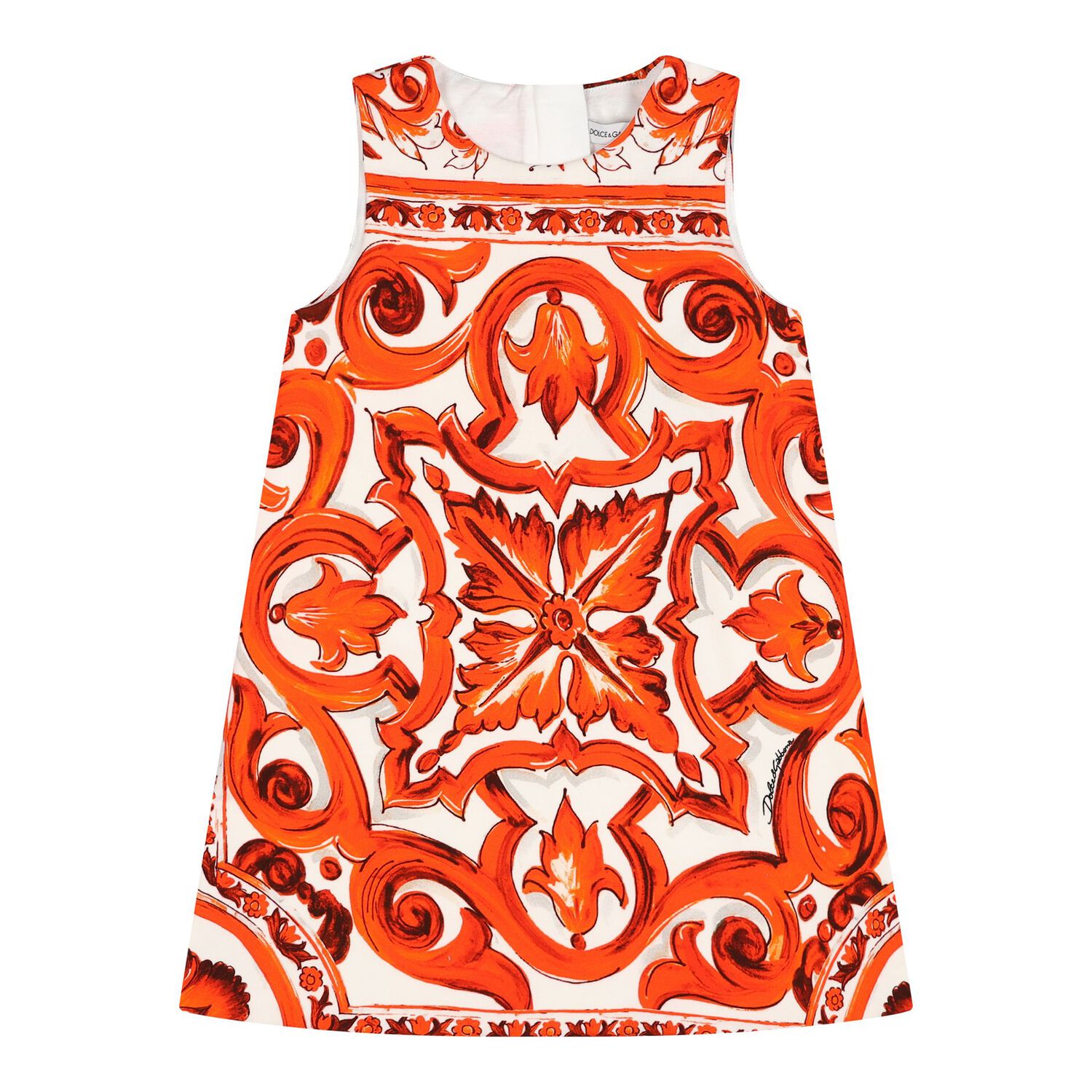 Baby Girls White & Orange Majolica Dress Set, 1, hi-res