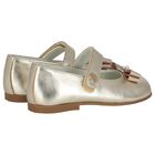 Younger Girls Gold Ballerina Bow Shoes, 1, hi-res