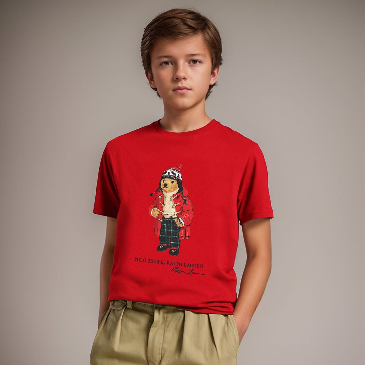 Boys Red Polo Bear T-Shirt, 1, hi-res