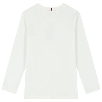 Boys White Logo Long Sleeve Top