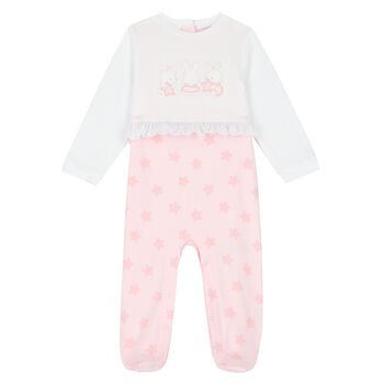 Baby Girls White & Pink Bunny Babygrow