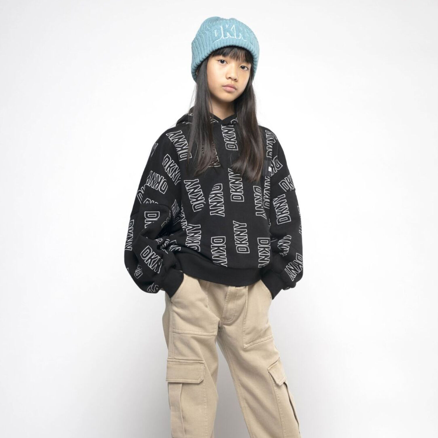 Girls Black Logo Hooded Top, 1, hi-res image number null