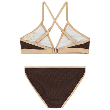 Girls Brown & Gold Logo Bikini