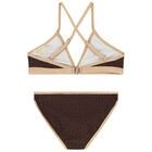 Girls Brown & Gold Logo Bikini, 1, hi-res