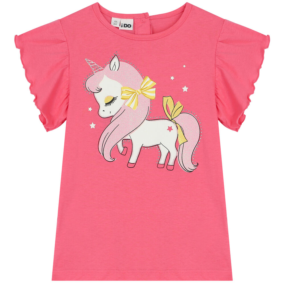 iDO Girls Pink Unicorn T-Shirt | Junior Couture