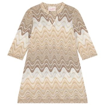 Girls Beige & Gold Striped Kaftan