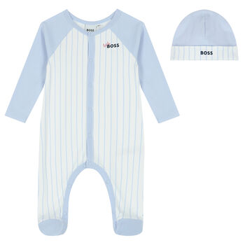 Baby Boys White & Blue Logo Babygrow Set