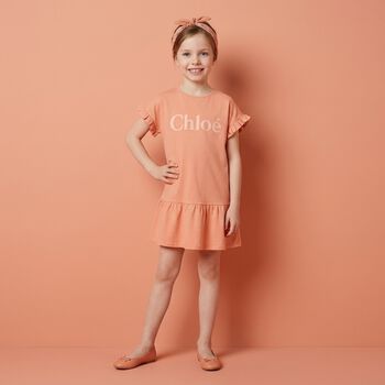 Younger Girls Orange Logo Ruffle Dress