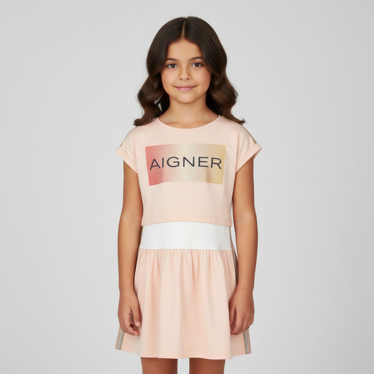 Girls Pink & White 2 Piece Dress Set , 1, hi-res