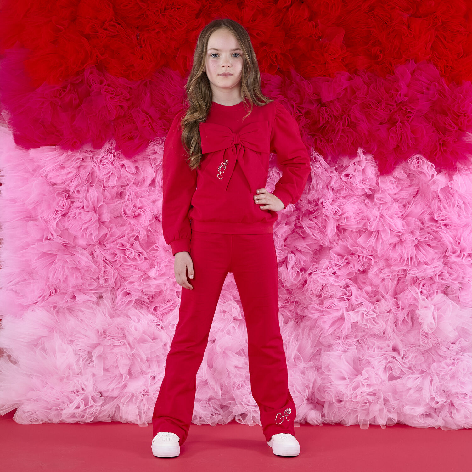 Girls Red Logo Bow Trouser Set, 1, hi-res