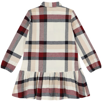 Girls Ivory Checkered Shirt Dress
