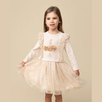 Girls Ivory Ruffle Tulle Dress