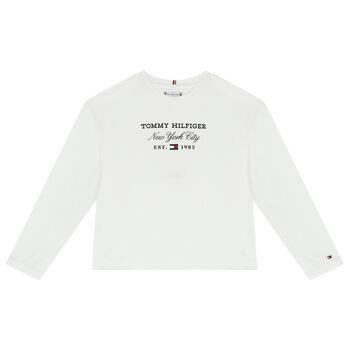 Girls White Logo Long Sleeve Top