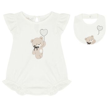 Baby Girls White Teddy Bear Romper Set
