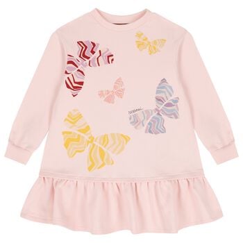 Girls Pink Zig Zag Bow Dress