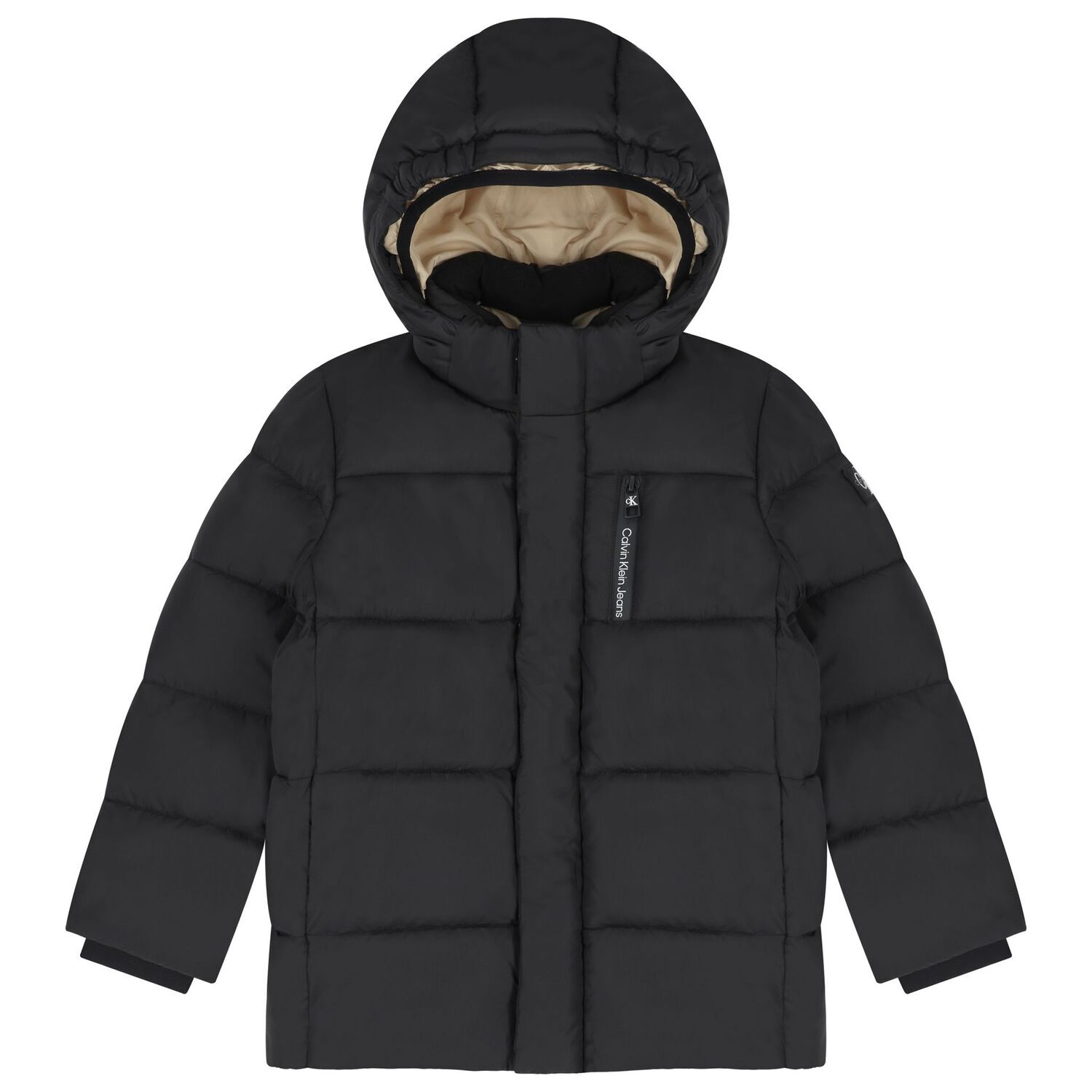 Boys Black Logo Padded Puffer Jacket, 2, hi-res image number null