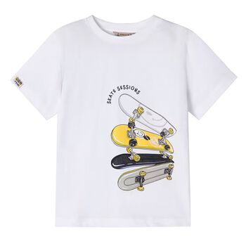 Boys White Skateboard T-Shirt