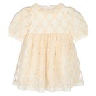 Younger Girls Ivory & Beige Embroidered Tulle Dress, 1, hi-res